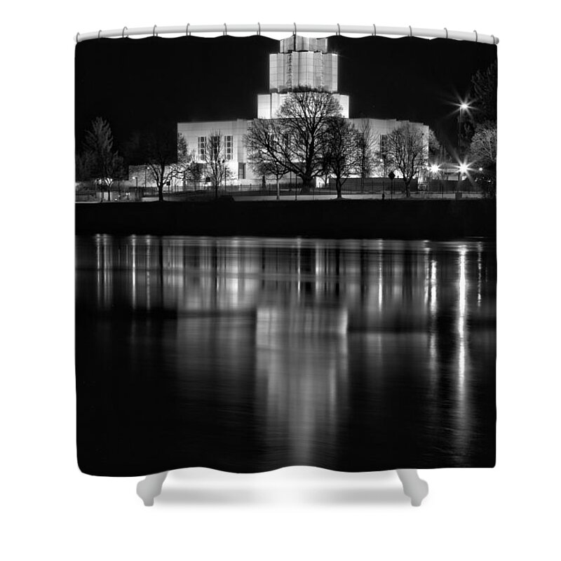 Idaho Falls Shower Curtain featuring the photograph Lighting Up Idaho Falls Black And White by Adam Jewell