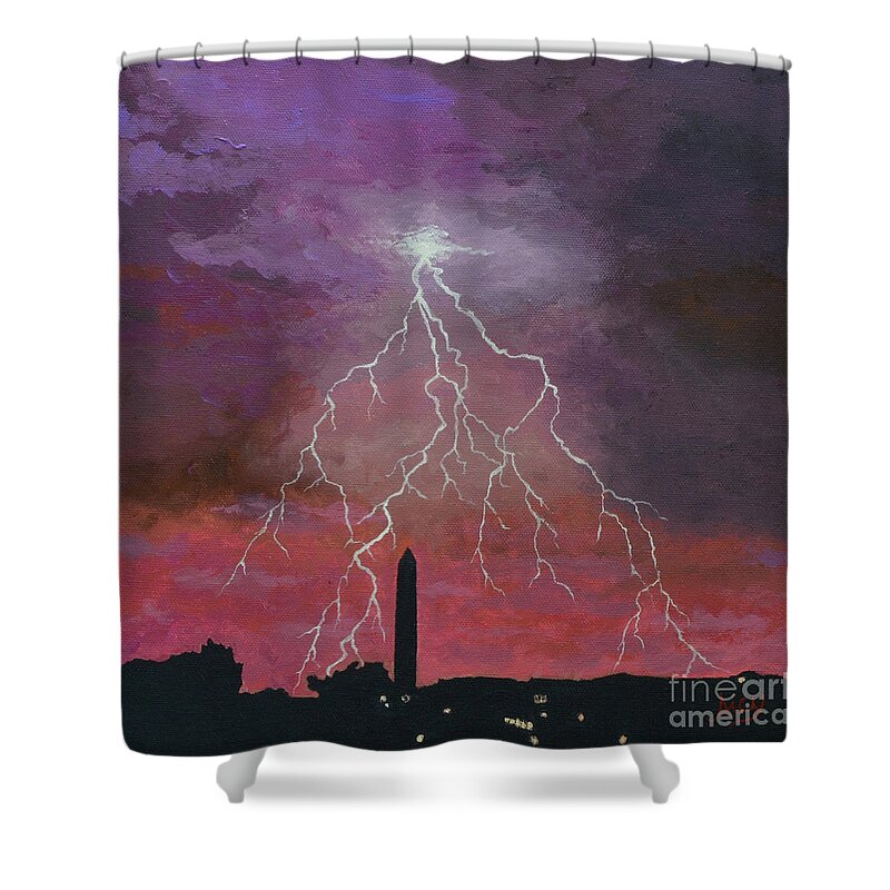 Lightning Shower Curtain featuring the painting Lightning over Washington DC by Aicy Karbstein