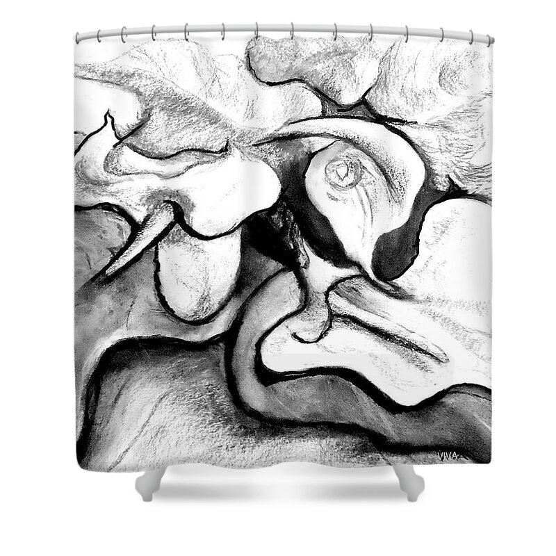 Lilies Shower Curtain featuring the drawing Lilies Original Drawing by VIVA Anderson