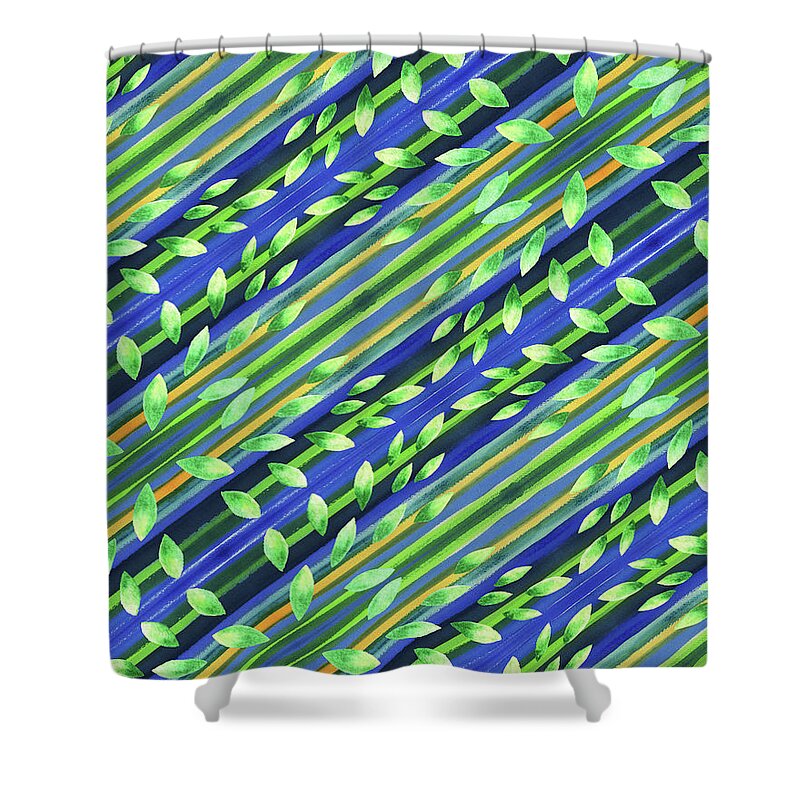 Green Shower Curtain featuring the painting Lines And Leaves Nature Pattern II by Irina Sztukowski