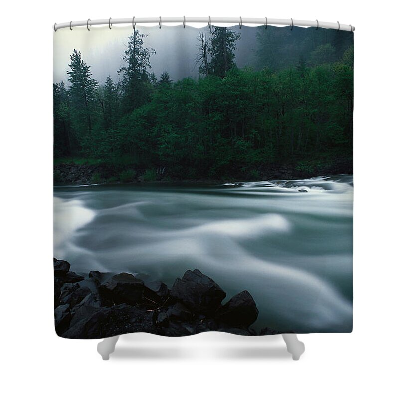 Scenics Shower Curtain featuring the photograph Liqas027 Clackamas River, Mt Hood Natl by A & C Wiley/wales