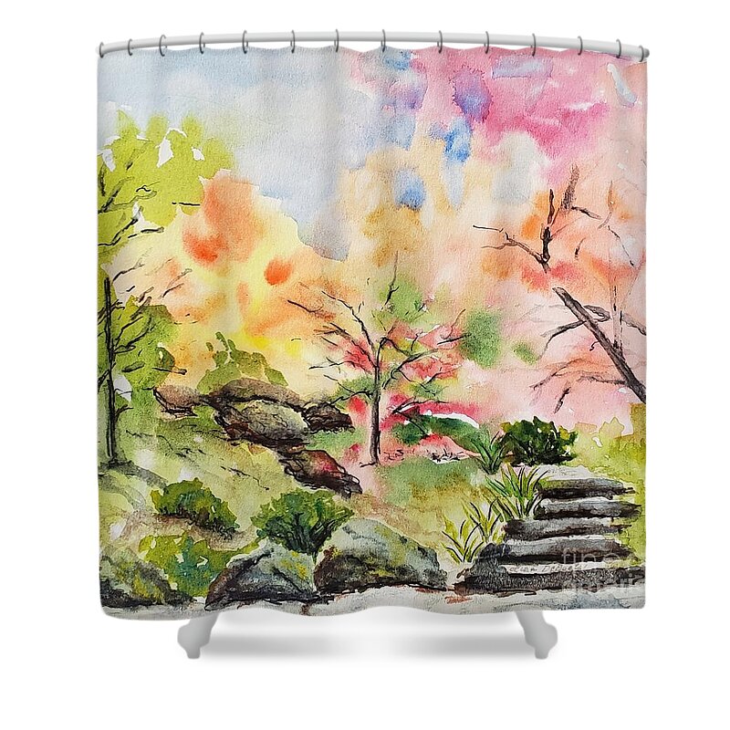 Japanese Garden Shower Curtain featuring the painting Lisa's sketch by Lisa Debaets