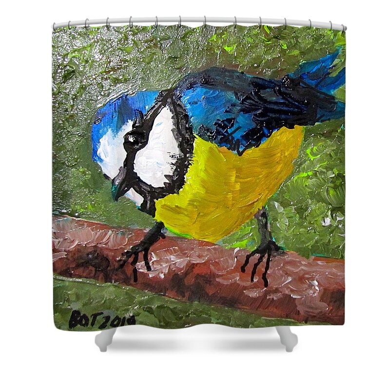 Bird Shower Curtain featuring the painting Little Blue Tit by Barbara O'Toole
