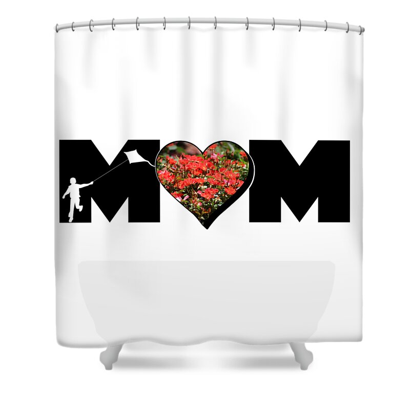 Mom Shower Curtain featuring the photograph Little Boy Silhouette in Mom Big Letter with Cluster of Red Roses in Heart by Colleen Cornelius