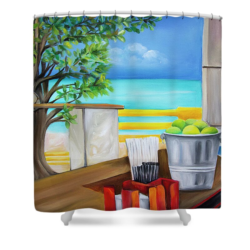 Speightstown Shower Curtain featuring the painting Little Bristol Beach Bar No 01 by Barbara Noel
