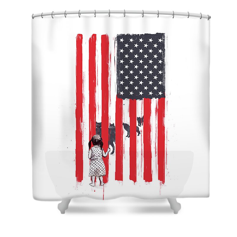 Usa Shower Curtain featuring the painting Little girl and wolves by Balazs Solti