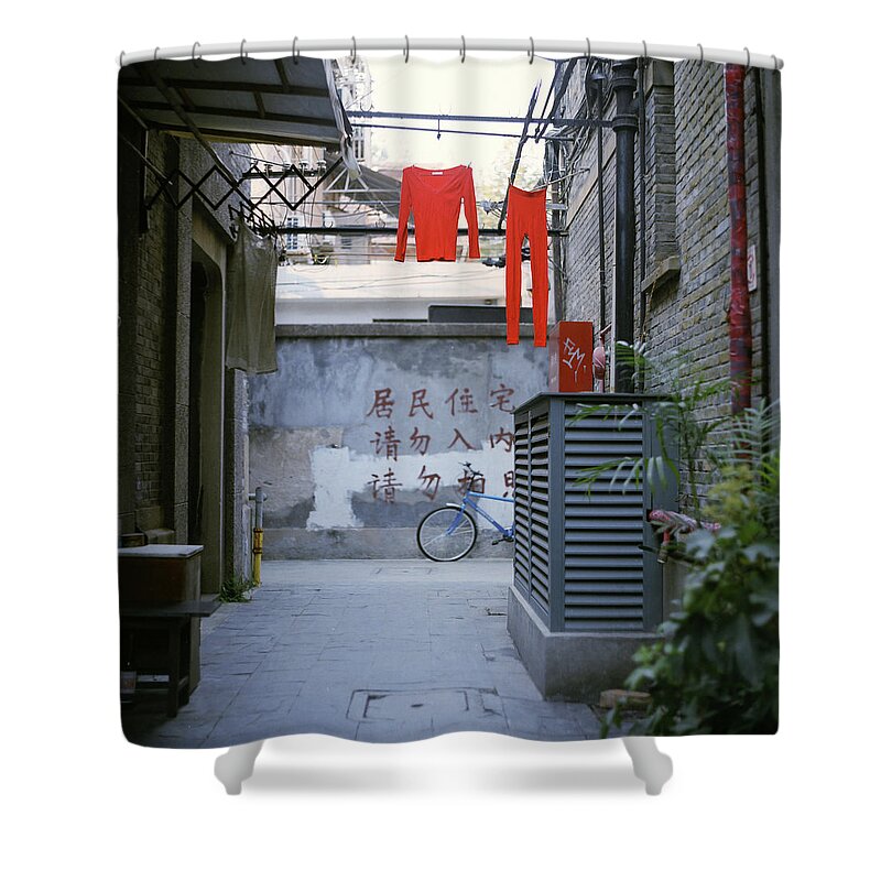 Hanging Shower Curtain featuring the photograph Little Red Outfit by Image By Clara Forest