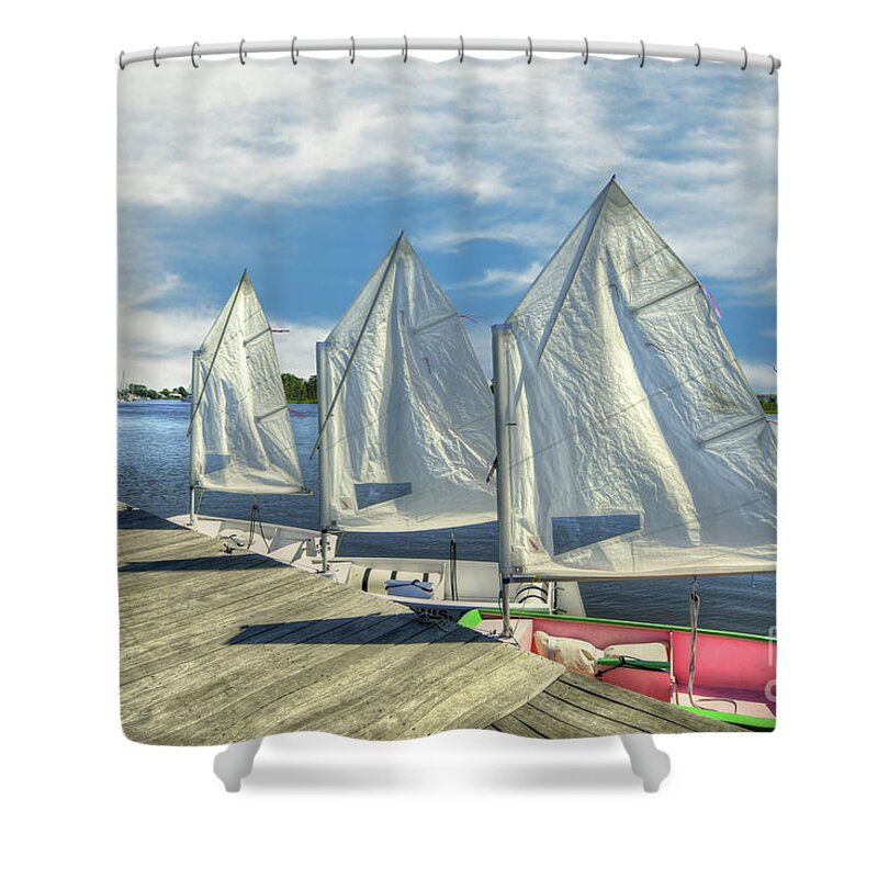 Nautical Shower Curtain featuring the photograph Little Sailboats by Kathy Baccari