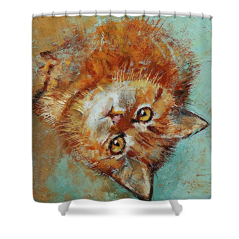 Cat Shower Curtain featuring the painting Little Tiger by Michael Creese