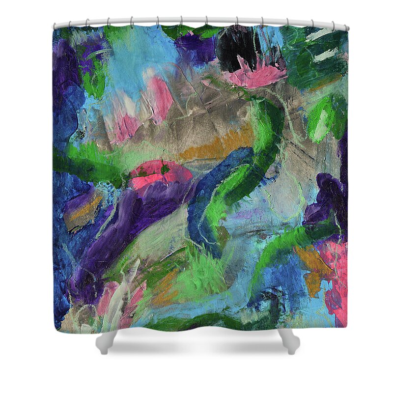 Chaos Shower Curtain featuring the mixed media Living In Joyful Chaos by Donna Blackhall