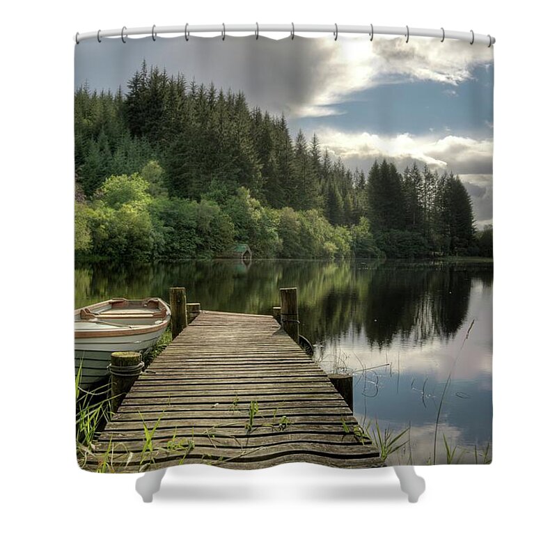 Mode Of Transport Shower Curtain featuring the photograph Loch Ard Jetty by Peter Mulligan