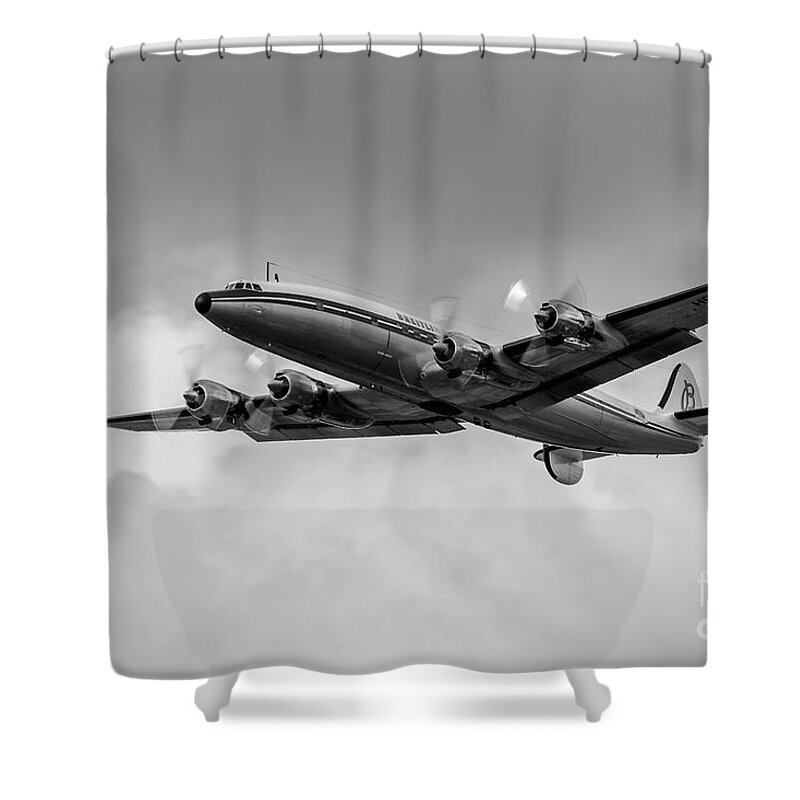 Lockheed Constellation Connie B&w Shower Curtain featuring the photograph Lockheed Breitling Super Constellation by Andy Myatt