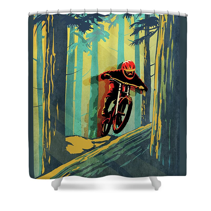 Mountain Bike Shower Curtain featuring the painting Log Jumper by Sassan Filsoof