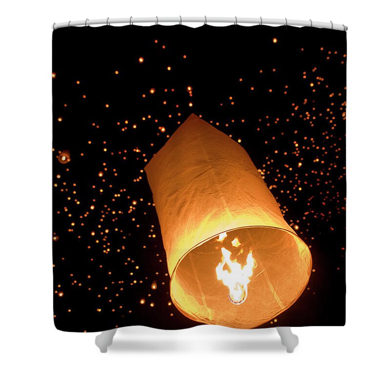 Celebration Shower Curtain featuring the photograph Loi Krathong by Oneclearvision