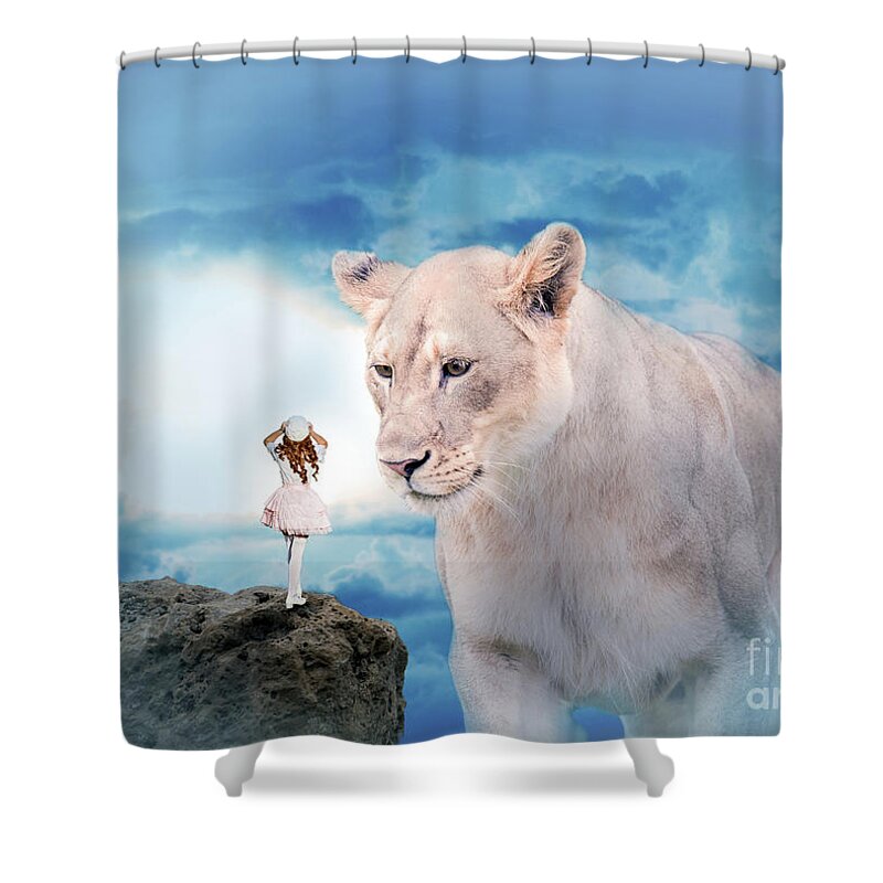 Women Shower Curtain featuring the digital art Lolita and the Lion by Ed Taylor