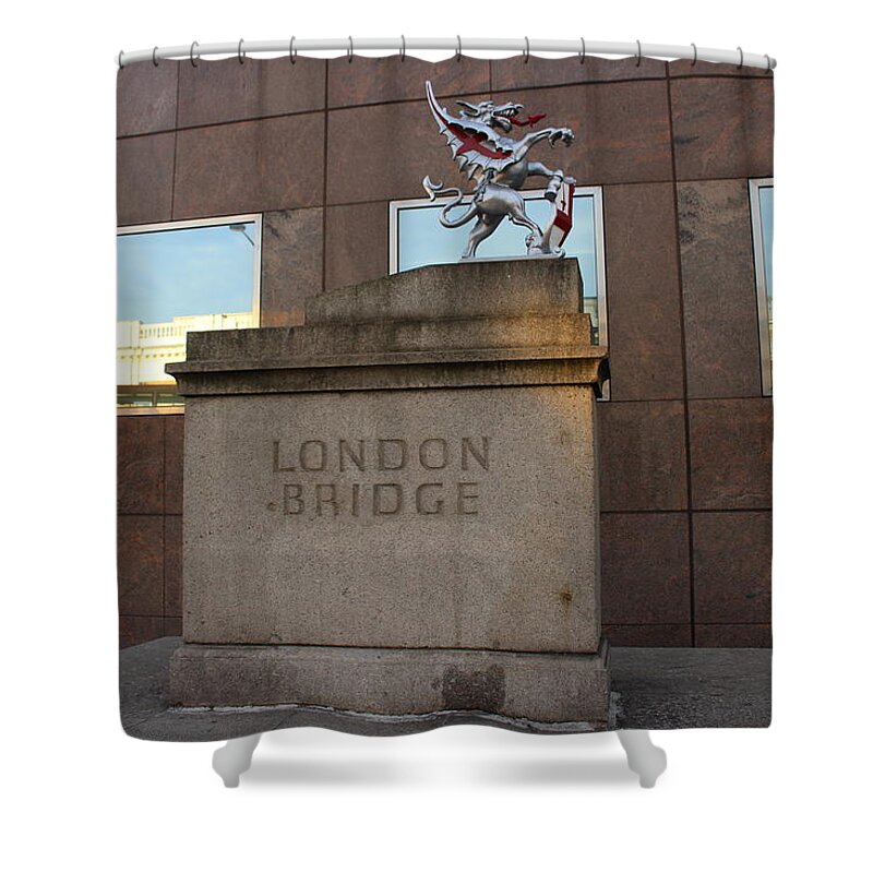 Bridge Shower Curtain featuring the photograph London Bridge Sign by Laura Smith