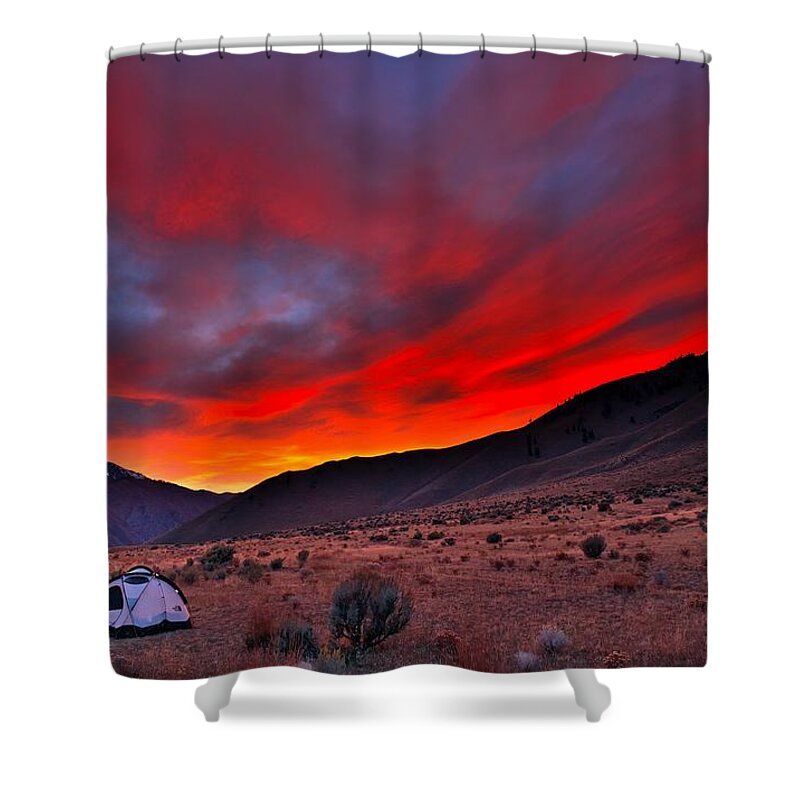 Sunset Shower Curtain featuring the photograph Lone Tent by Tom Gresham