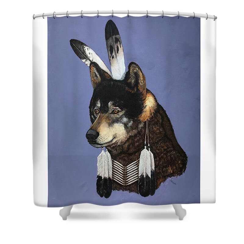 Native American Shower Curtain featuring the painting Lone Wolf by Mr Dill