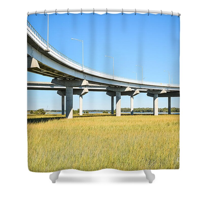 Bridge Shower Curtain featuring the photograph Long concrete bridge by Steven Liveoak