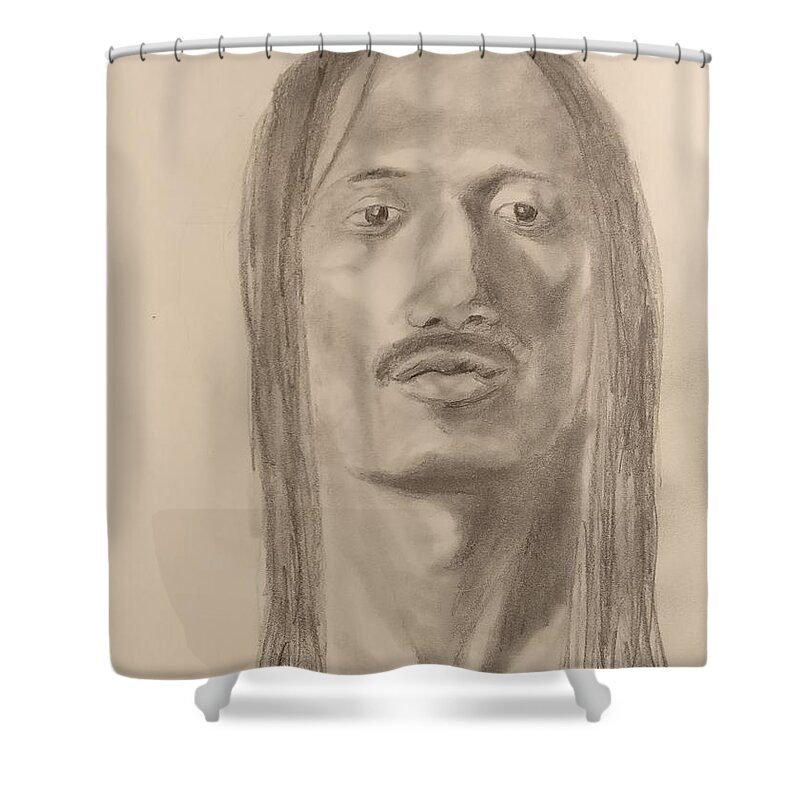 Sketch Shower Curtain featuring the drawing Long Hair Style by Nicolas Bouteneff