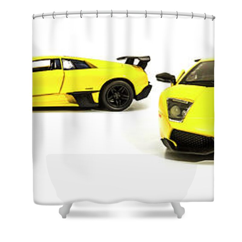Lamborghini Shower Curtain featuring the photograph Long Lambo Lineup by Jorgo Photography