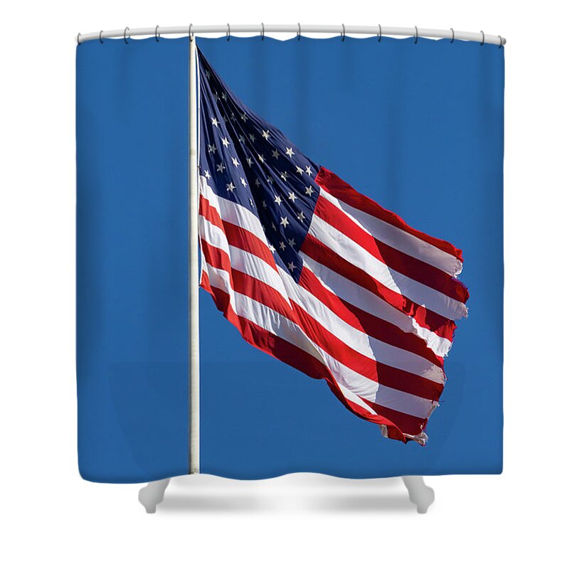 Long May She Wave Shower Curtain featuring the photograph Long May She Wave by Bonnie Follett
