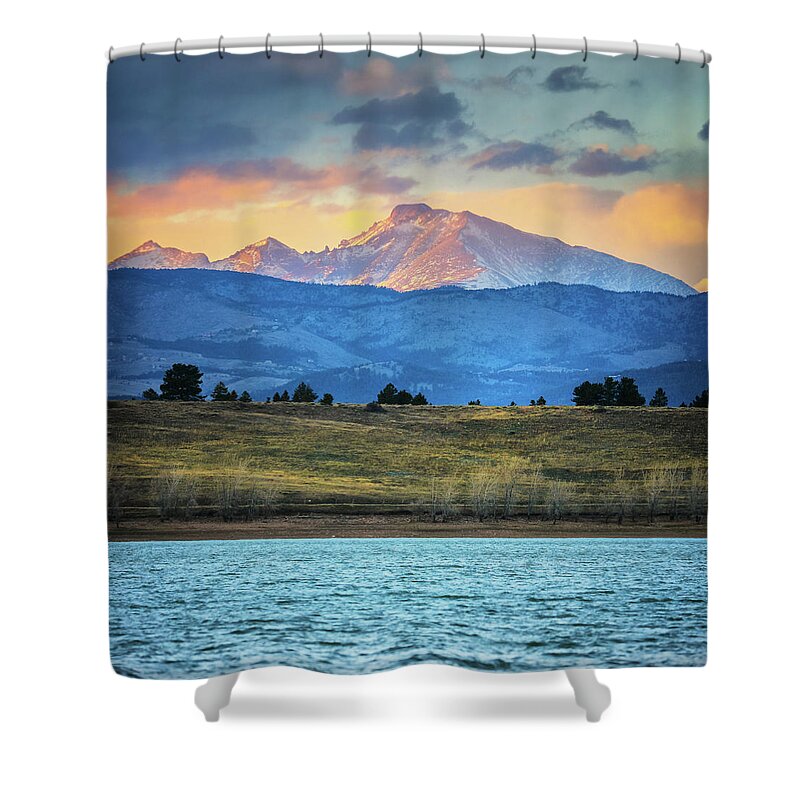 Sunset Shower Curtain featuring the photograph Longs Peak by Juli Ellen