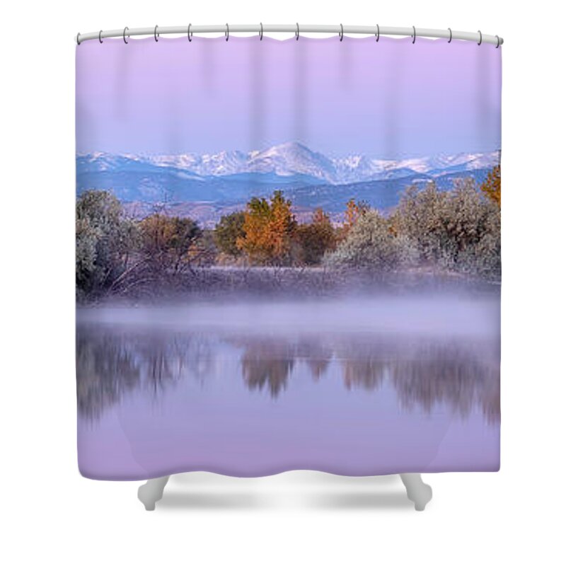 Longs Peak Shower Curtain featuring the photograph Longs Peak Pano during the Fall Season by Ronda Kimbrow