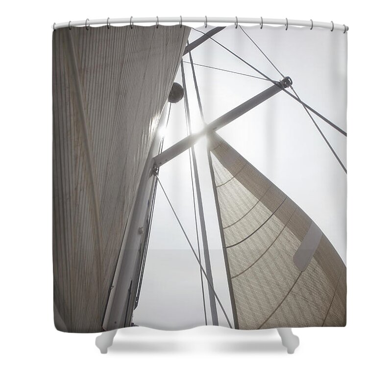 Outdoors Shower Curtain featuring the photograph Looking Up To Full Sails, Backlit by Siri Stafford