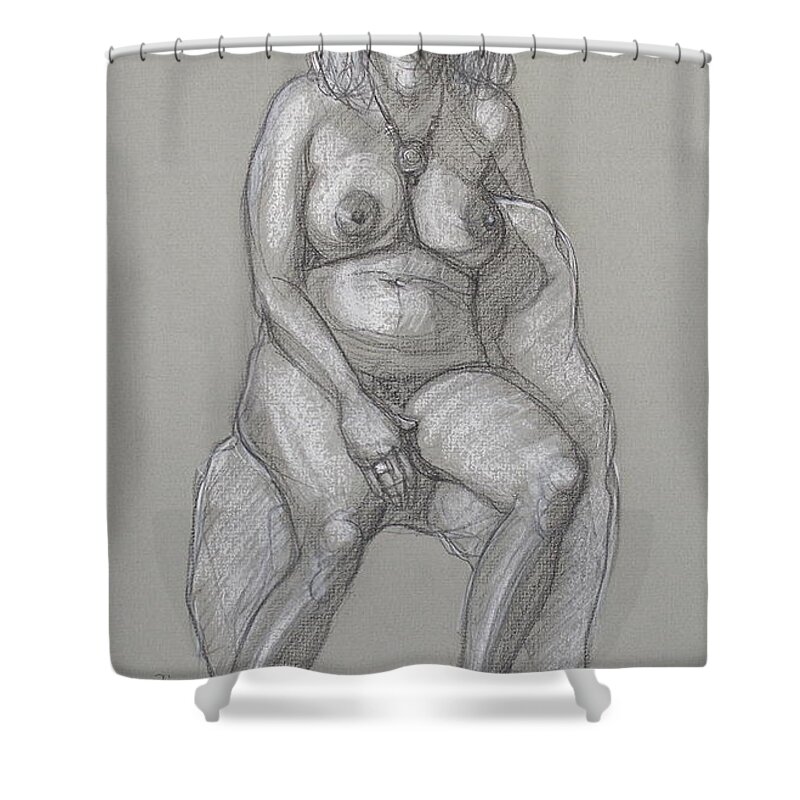 Realism Shower Curtain featuring the drawing Lori Seated #4 by Donelli DiMaria