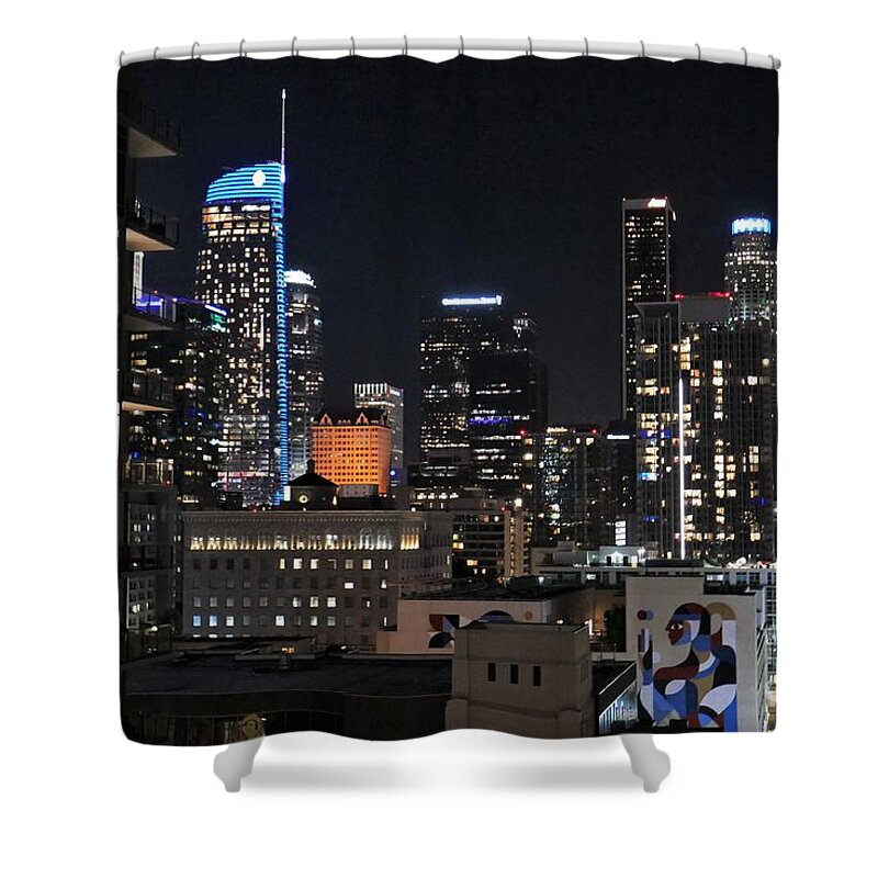 Los Angeles Shower Curtain featuring the photograph Los Angeles Series - City Lights Downtown LA by Lee Antle