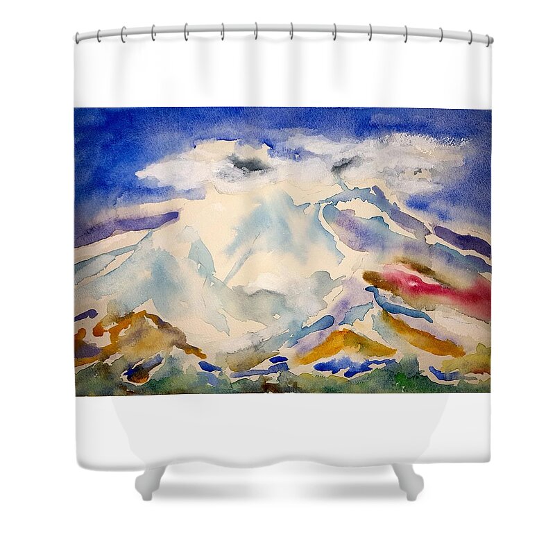 Watercolor Shower Curtain featuring the painting Lost Mountain Lore by John Klobucher