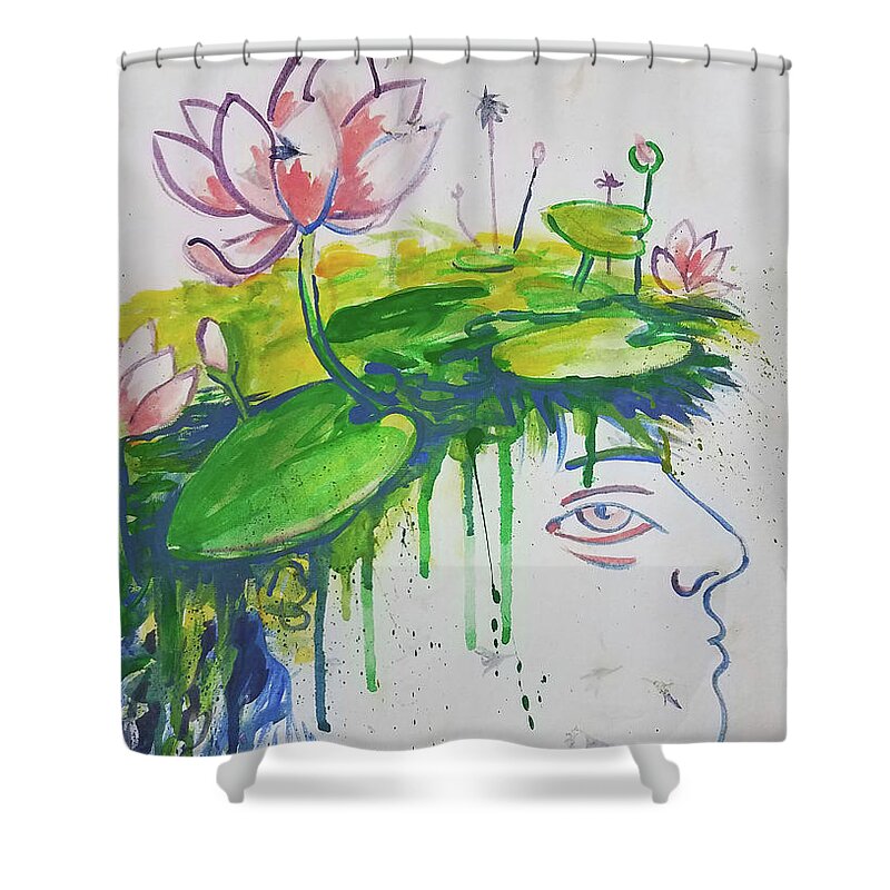 Lotus Shower Curtain featuring the painting Lotus head by Tilly Strauss