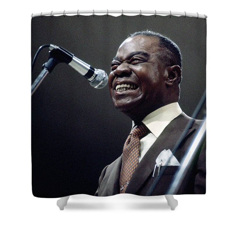 1970 Shower Curtain featuring the photograph Louis Armstrong by Hank Morgan