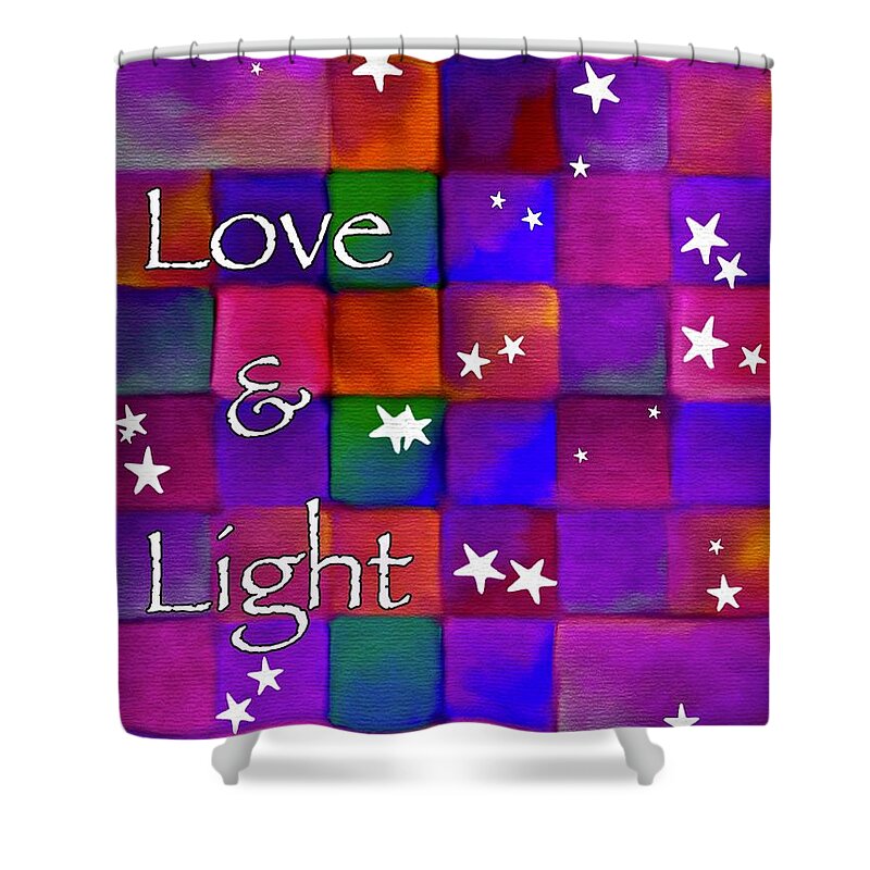 Love And Light Shower Curtain featuring the digital art Love and Light Text Art by Laurie's Intuitive