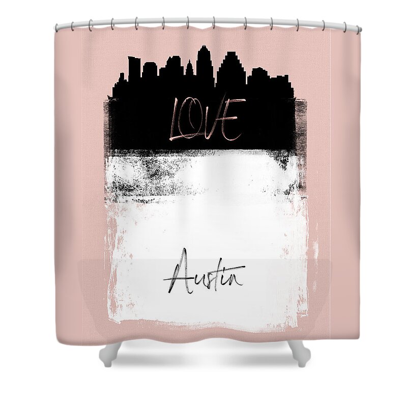 Austin Shower Curtain featuring the mixed media Love Austin by Naxart Studio