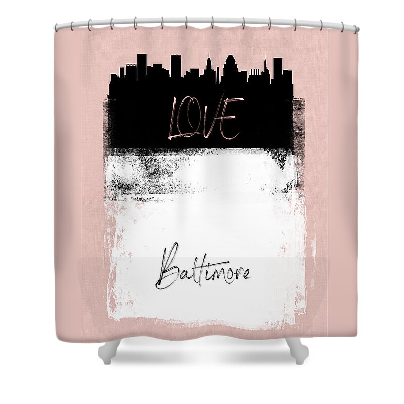 Baltimore Shower Curtain featuring the mixed media Love Baltimore by Naxart Studio