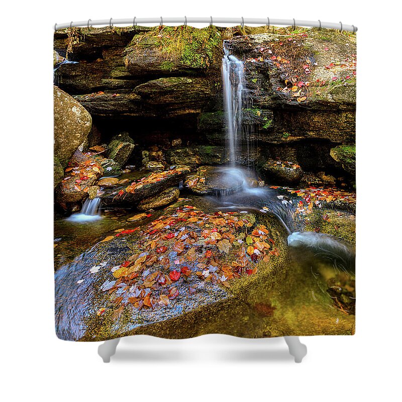 Diana's Baths; New Hampshire; New England; Waterfall; Falls; Autumn; Fall; Season; Color; Colorful; Leaves; Rocks; Romantic; Love; Heart; Beat; Relationship; Tender; Emotion; Desire; Landscape; Rob Davies; Photography; Conway; No Person Shower Curtain featuring the photograph Love Heart by Rob Davies