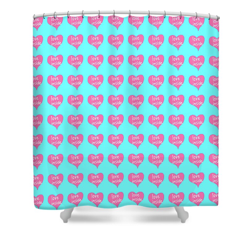 Symbol Shower Curtain featuring the digital art Love inside pink heart on blue background by Elena Sysoeva