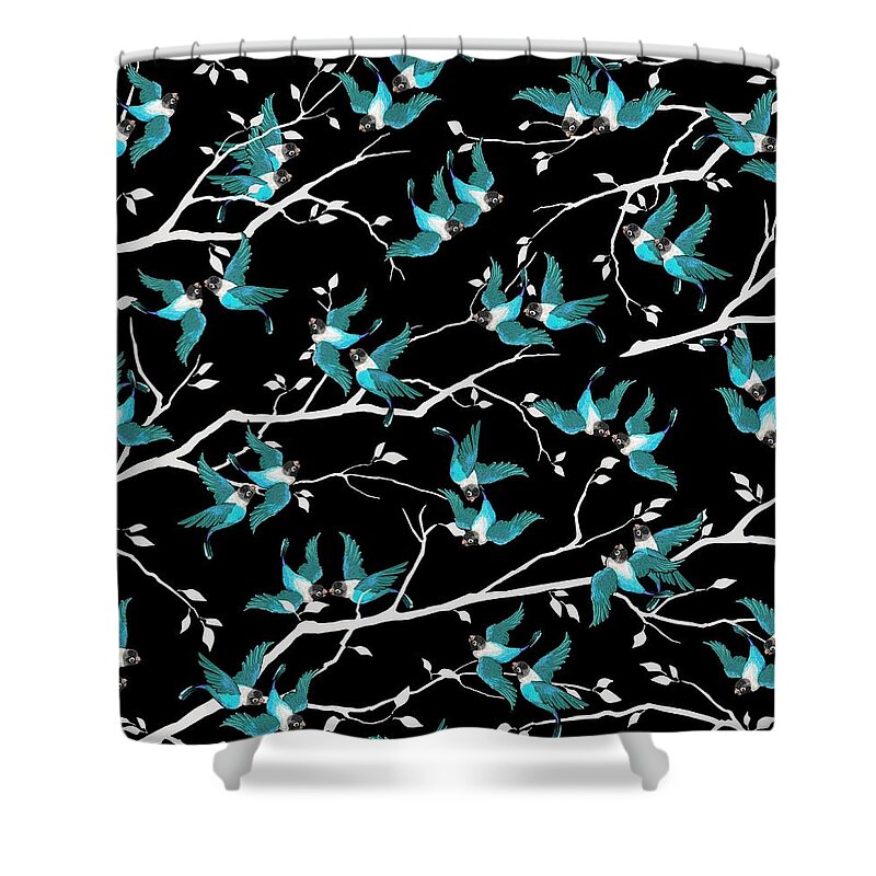 Lovebirds Shower Curtain featuring the digital art Love is In The Air by L Diane Johnson