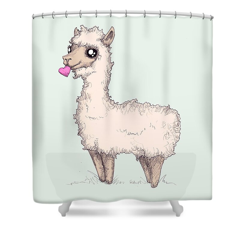 Love Llama Shower Curtain featuring the drawing Love Llama by Ludwig Van Bacon