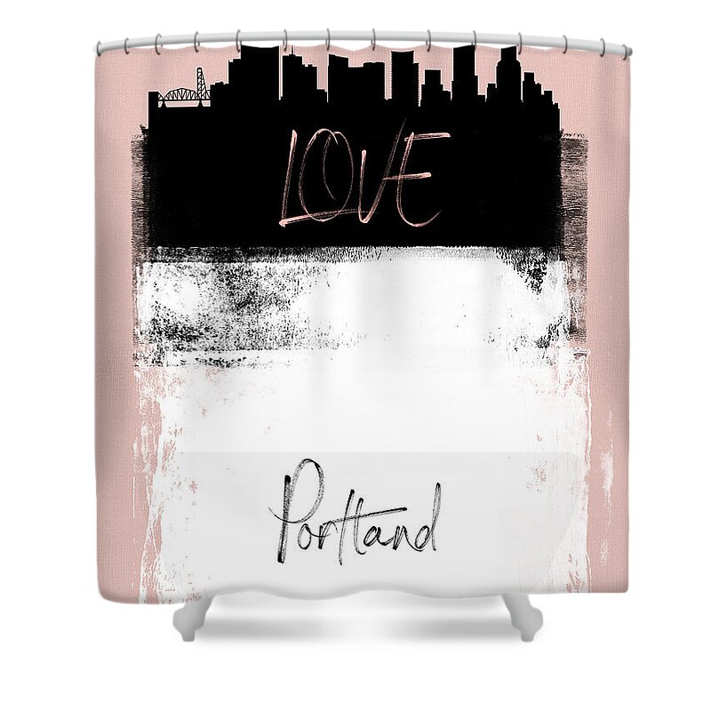 Portland Shower Curtain featuring the mixed media Love Portland by Naxart Studio