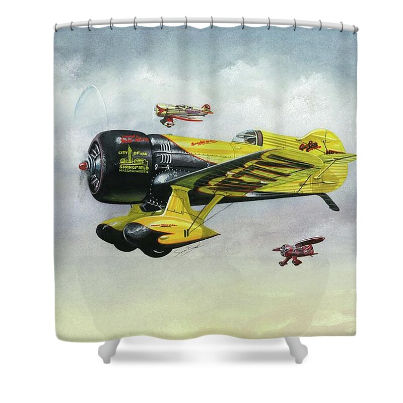 Granville Shower Curtain featuring the painting Lowell Bayle's Gee Bee by Simon Read