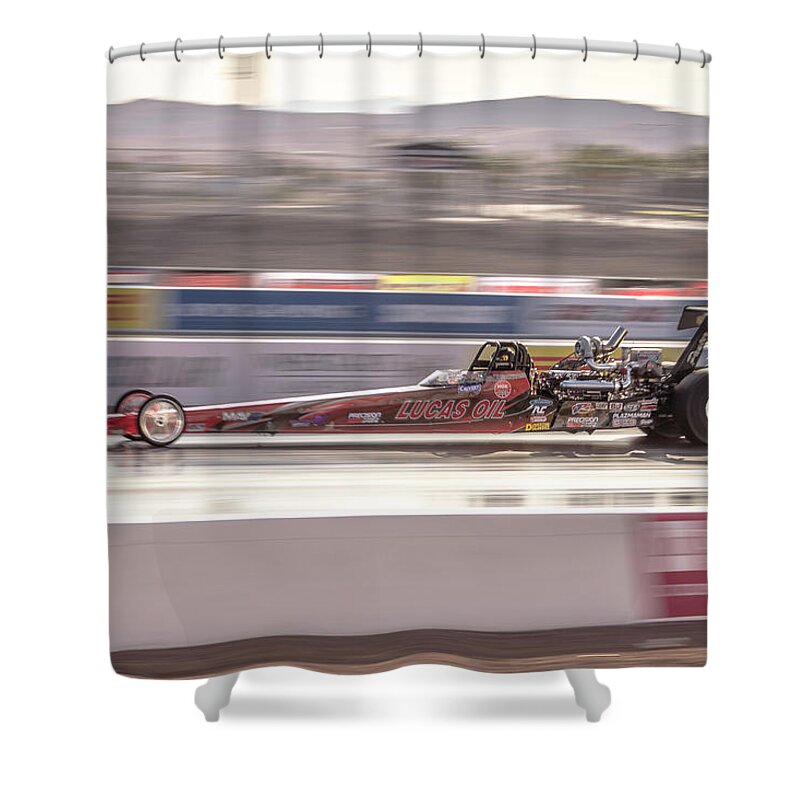 Lucas Oil Shower Curtain featuring the photograph Lucas Oil Dragster by Darrell Foster