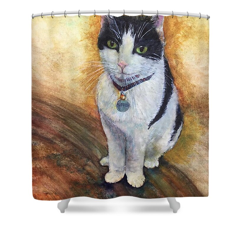 Cat Shower Curtain featuring the painting Lucifee by Cheryl Wallace