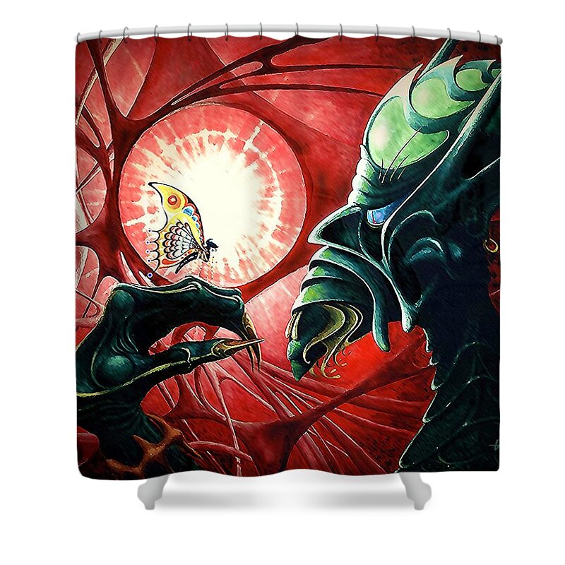 Lucifer Shower Curtain featuring the painting Lucifer Trapped by Hartmut Jager