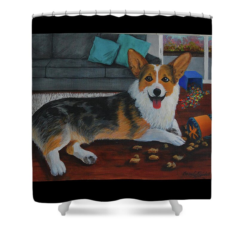 Corgi Shower Curtain featuring the painting Lucky by Barbara J Blaisdell