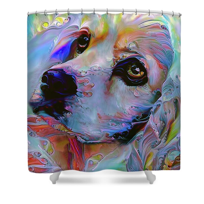 Cocker Spaniel Shower Curtain featuring the digital art Lucky the Cocker Spaniel by Peggy Collins