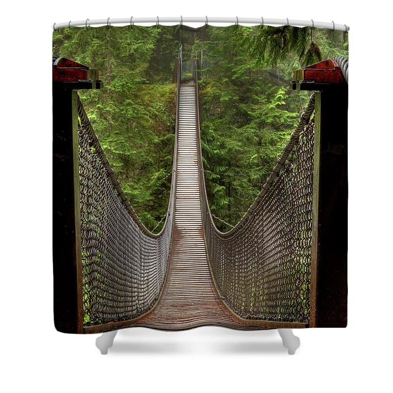 Tranquility Shower Curtain featuring the photograph Lynn Creek Suspension Bridge by Photo By Gordon Ashby