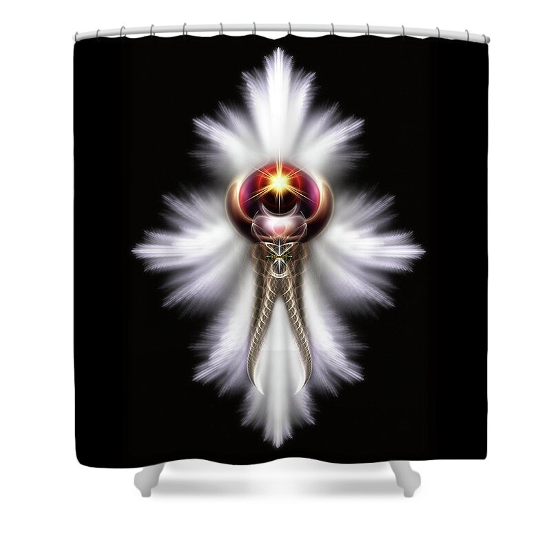Lypidian Shower Curtain featuring the digital art Lypidian II Winged Jewel Fractal Art Composition by Rolando Burbon